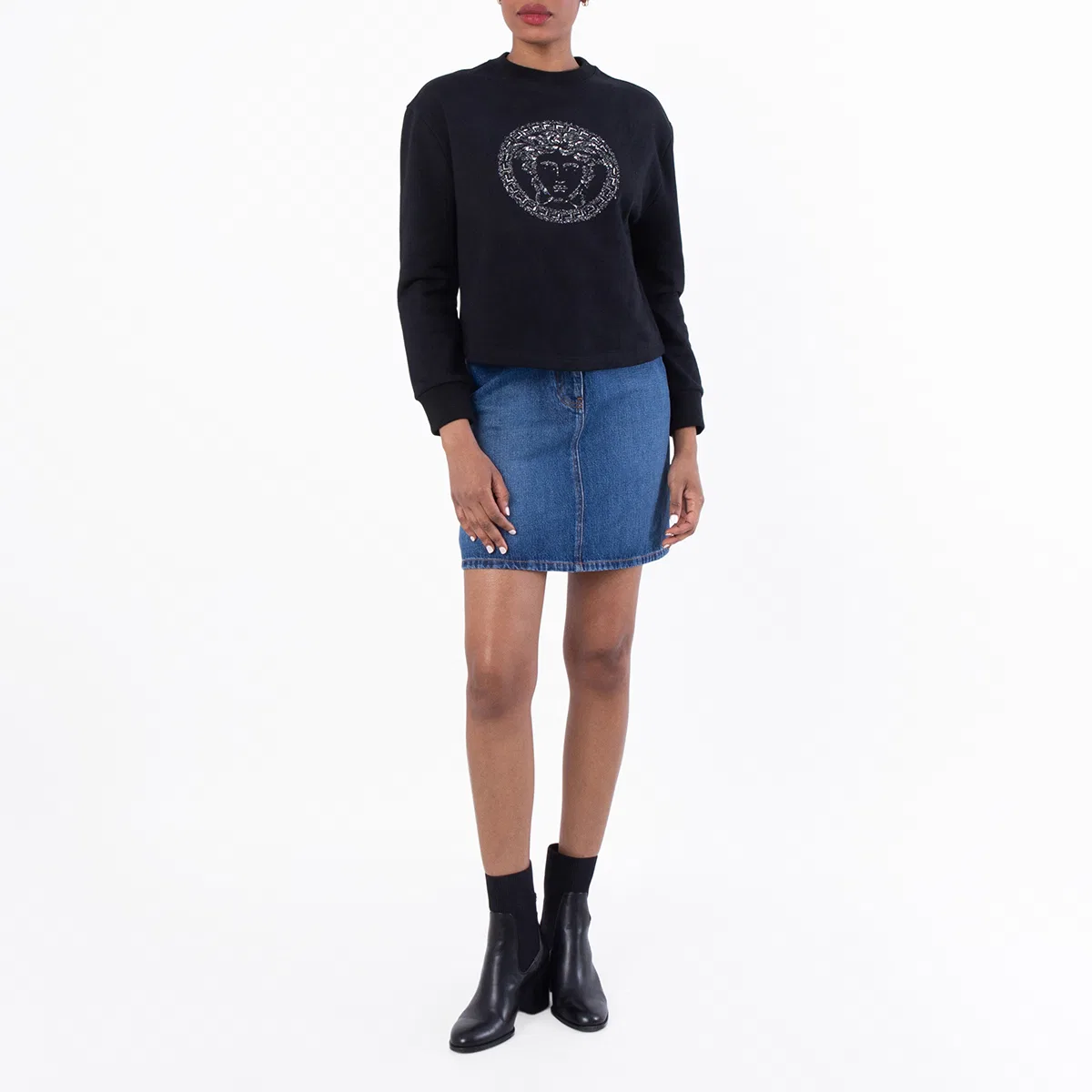 Свитшот с вышивкой Medusa из хлопка Versace, Black — фото 4