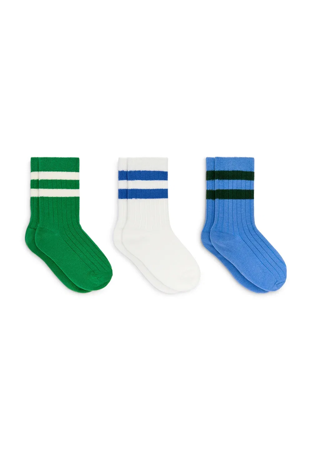 Комплект из 3 пар носков ребристого плетения, унисекс Arket, Green White Blue