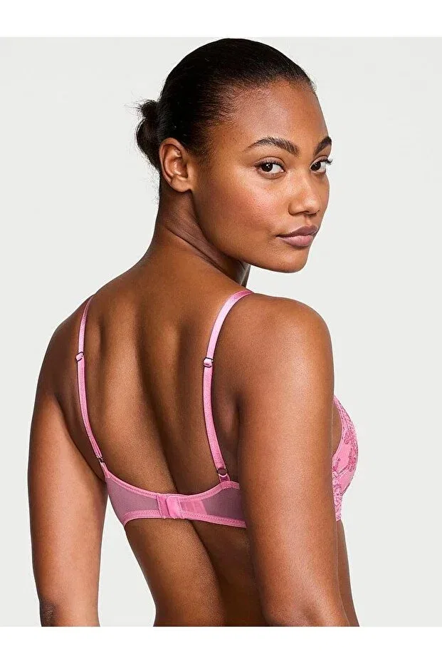 Женский бюстгальтер с принтом Boho Floral Embroidered Push-Up Bra Victoria'S Secret, Pink — фото 3