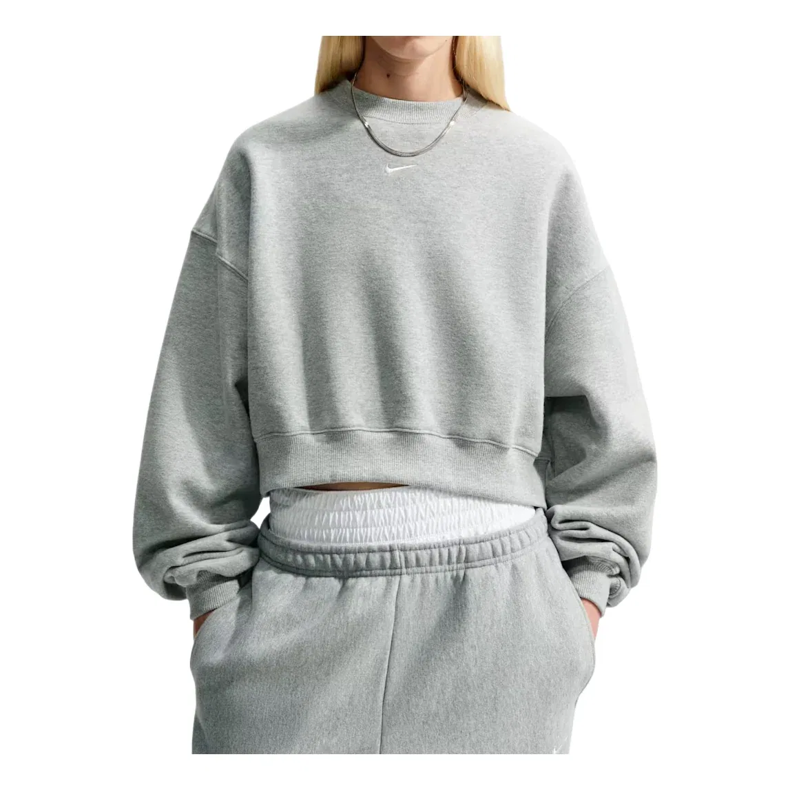 Женская футболка Studio Fleece Medium Weight Oversized Cropped Crew 'Dark Grey Heather Sail' Nike, Dark Grey Heather/Sail