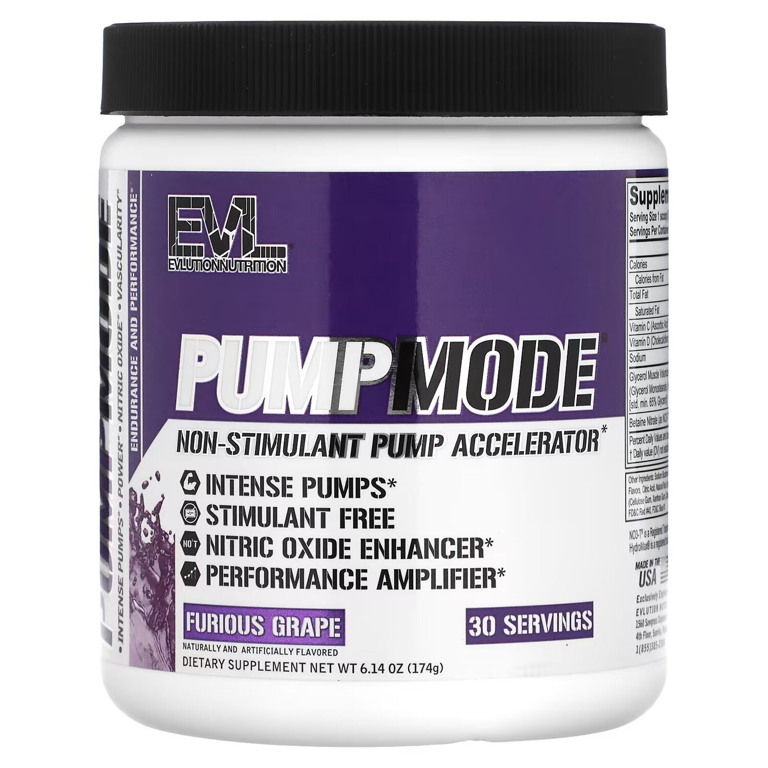 

EVLution Nutrition, PumpMode, Non-Stimulant Pump Accelerator, яростный виноград, 174 г (6,14 унции)