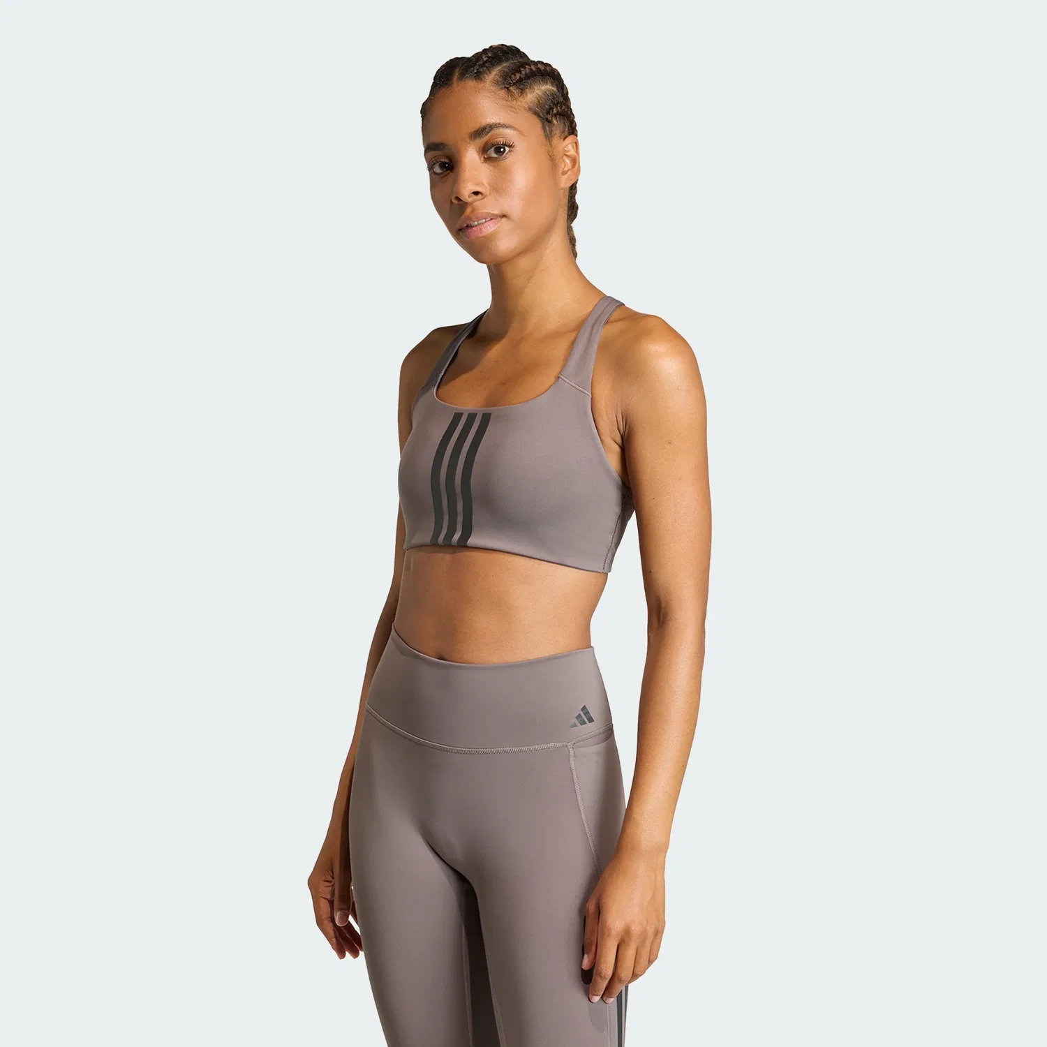Женский спортивный топ adidas Optime Workout 3-Stripes со средней поддержкой, Charcoal / Black
