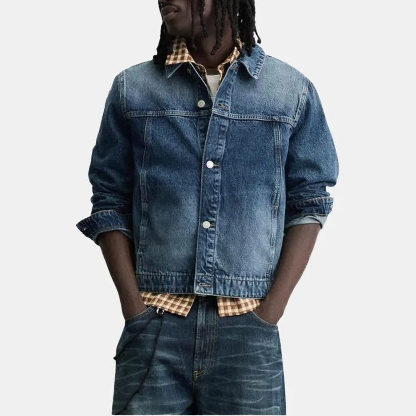 Мужская джинсовая куртка с отложным воротником Blue ZARA, Blue — фото 4