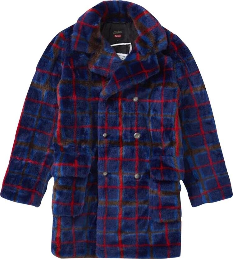 

Пальто Supreme x Jean Paul Gaultier Double Breasted Plaid Faux Fur Coat 'Blue', синий