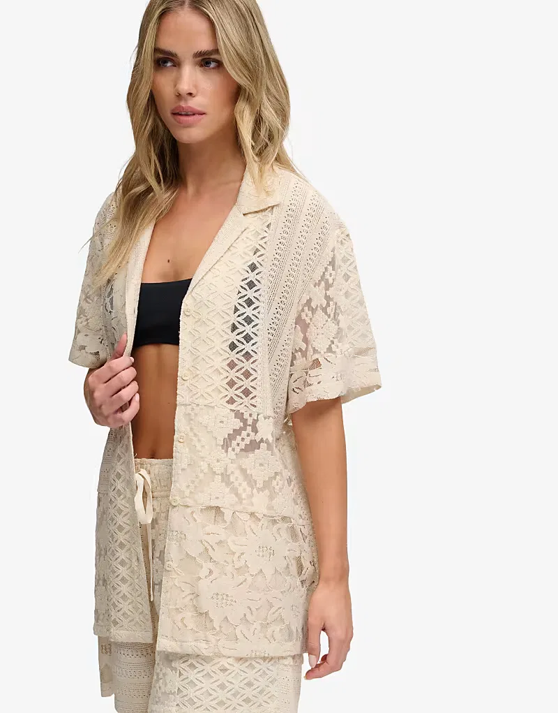 Пляжная рубашка Superdry Lace в стиле пэчворк, пыльно-бежевого