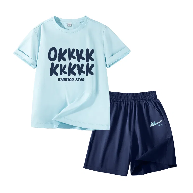 Детский спортивный комплект с круглым вырезом, Gradient Blue K, WARRIOR, Light Blue/HOKK-Navy Blue/H Gradient Blue K