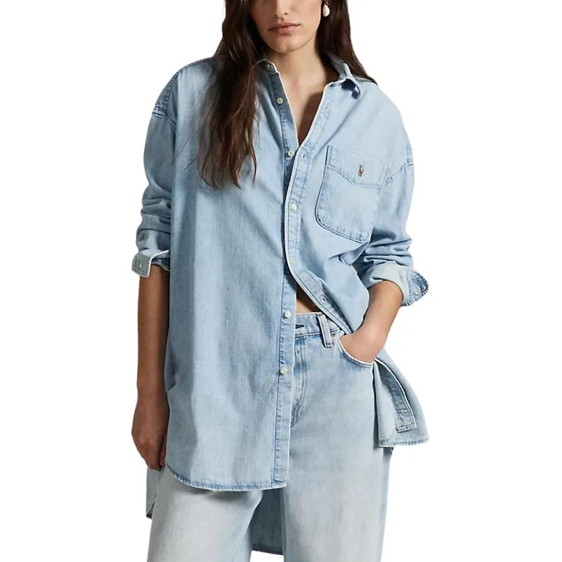 Рубашка свободного кроя больших размеров Polo Ralph Lauren, Light Indigo — фото 4