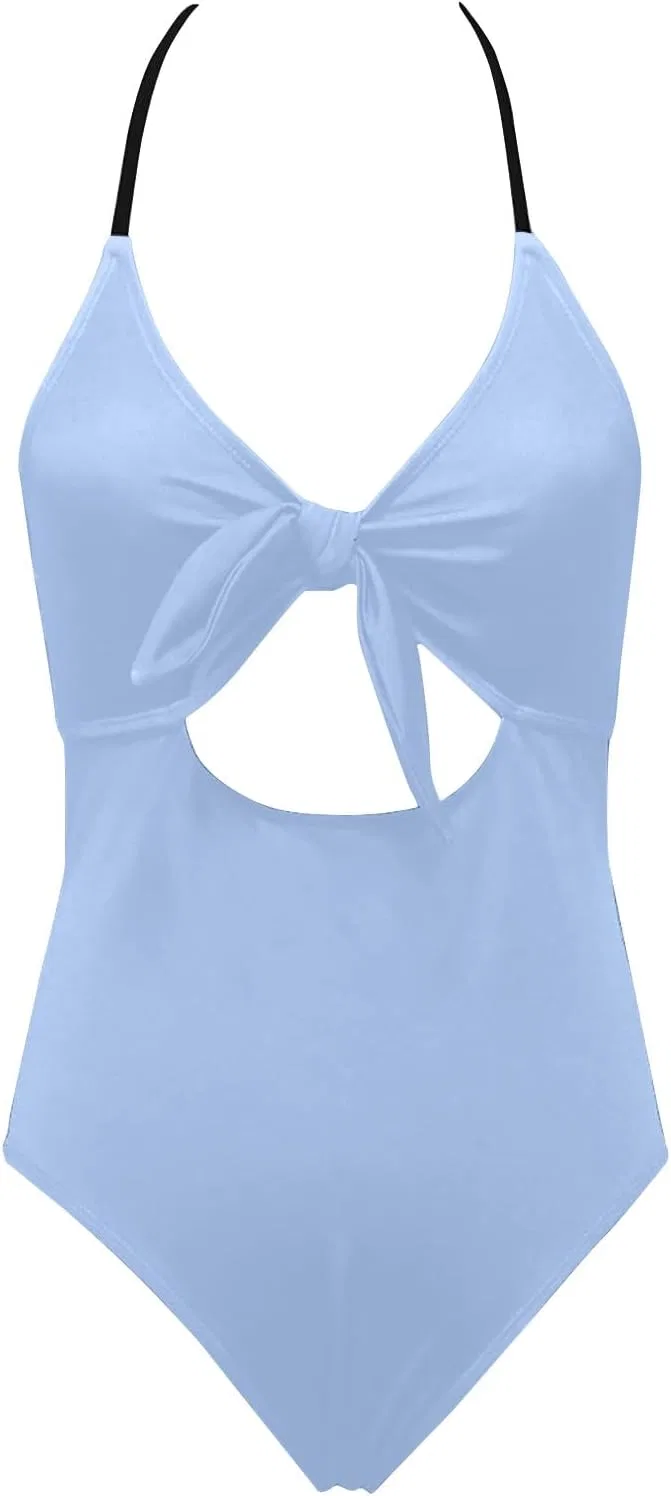 Женский цельный купальник с вырезами и завязками, Light Blue — фото 3