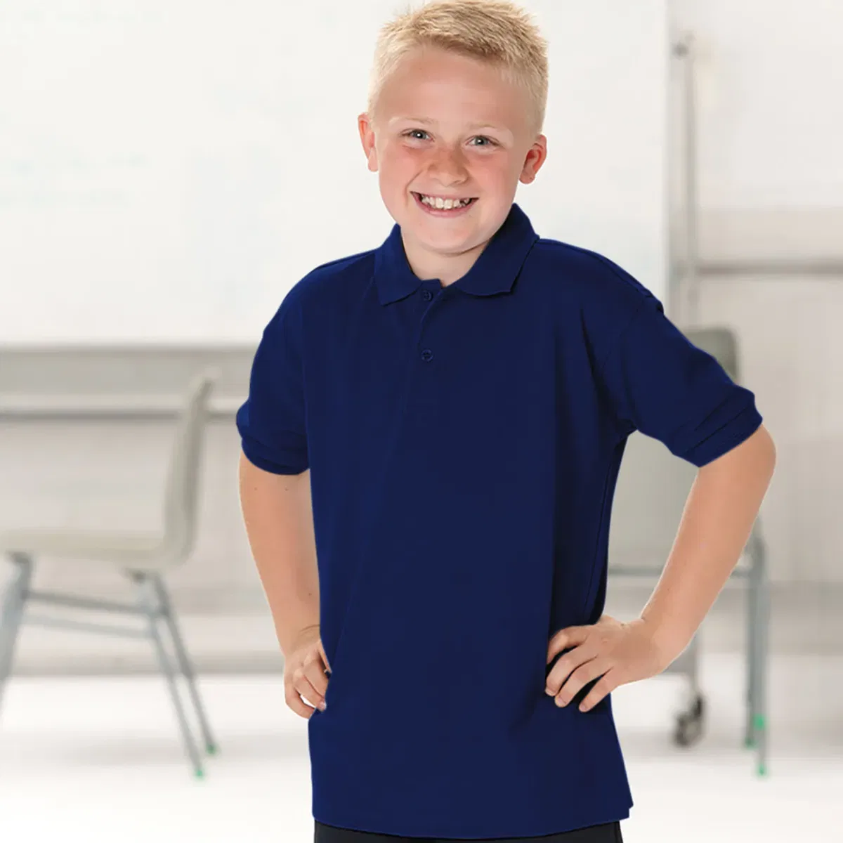 Детский поло из пике с длинным рукавом Jerzees Schoolwear, Navy