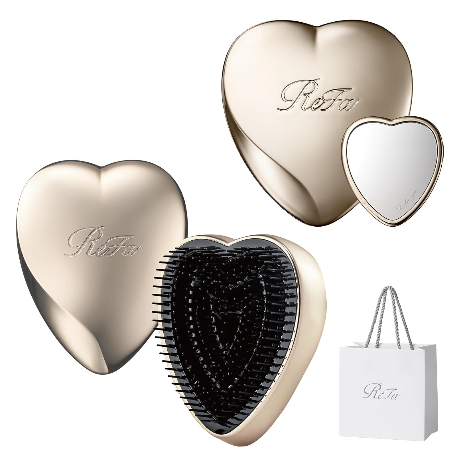 Набор зеркало и расческа ReFa Heart, champagne gold