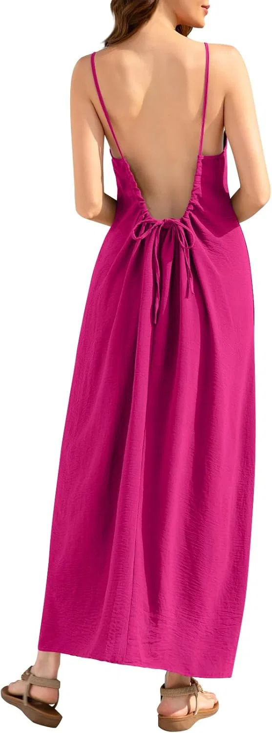 Женское пляжное платье-сарафан с открытой спиной, Hot Pink — фото 2