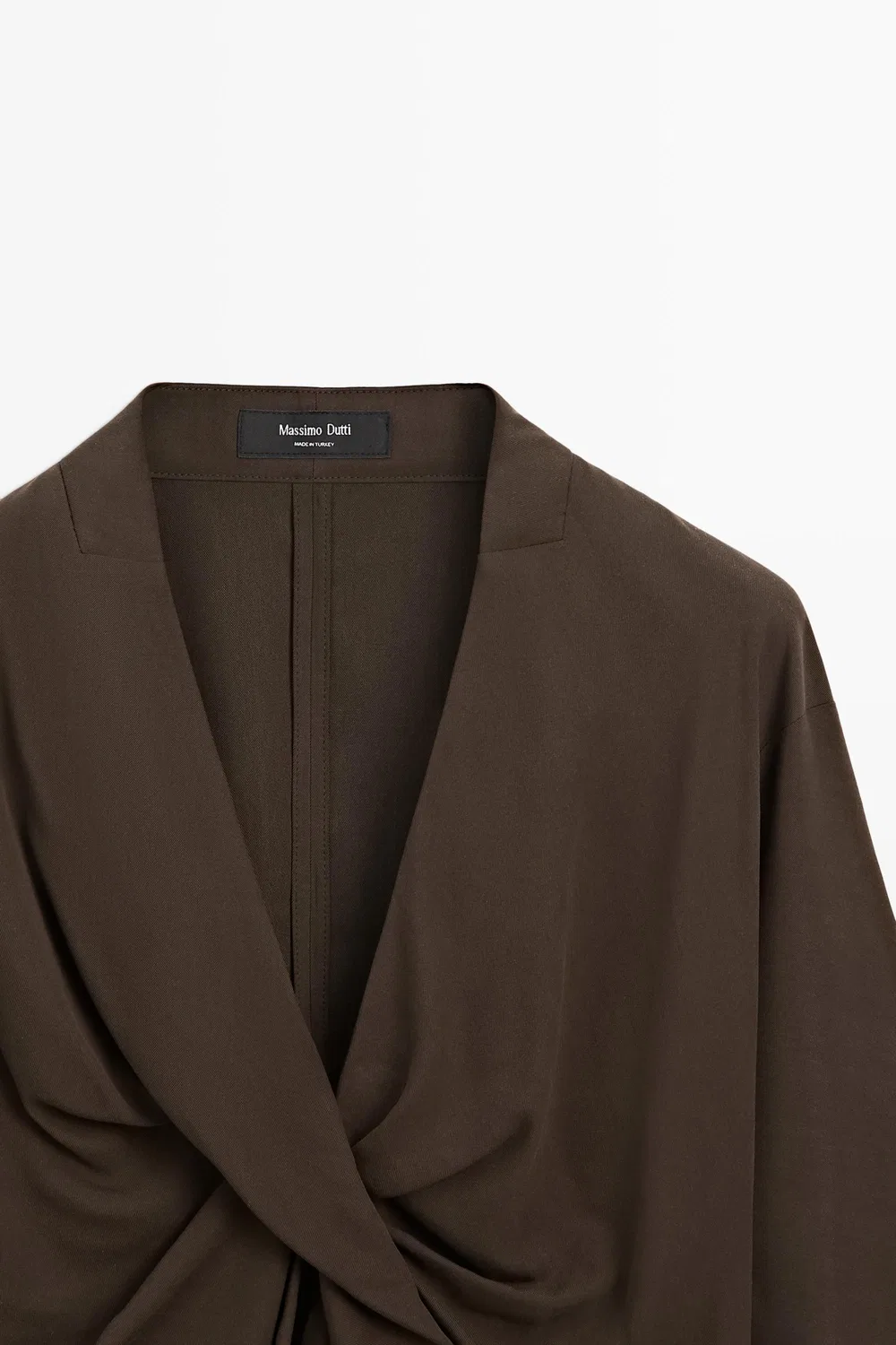 Блузка Massimo Dutti, струящаяся, с драпировкой, коричневая — фото 4