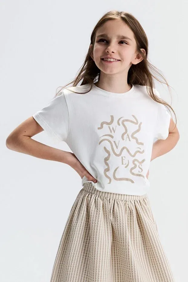 Детская футболка для девочек с принтом Nk Kids, Ecru - Mink
