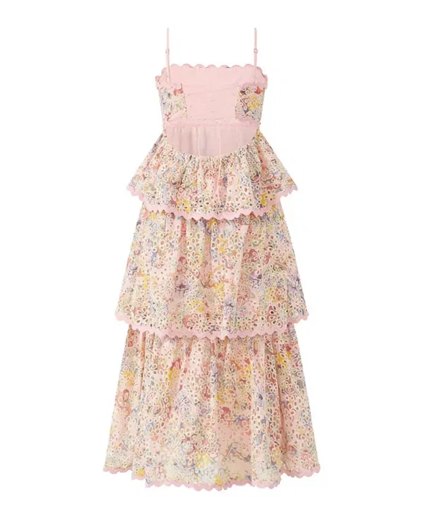 Детское платье для девочек с принтом Alanna Frill Embroidered Maxi Dress Marlo Kids, мультиколор — фото 2