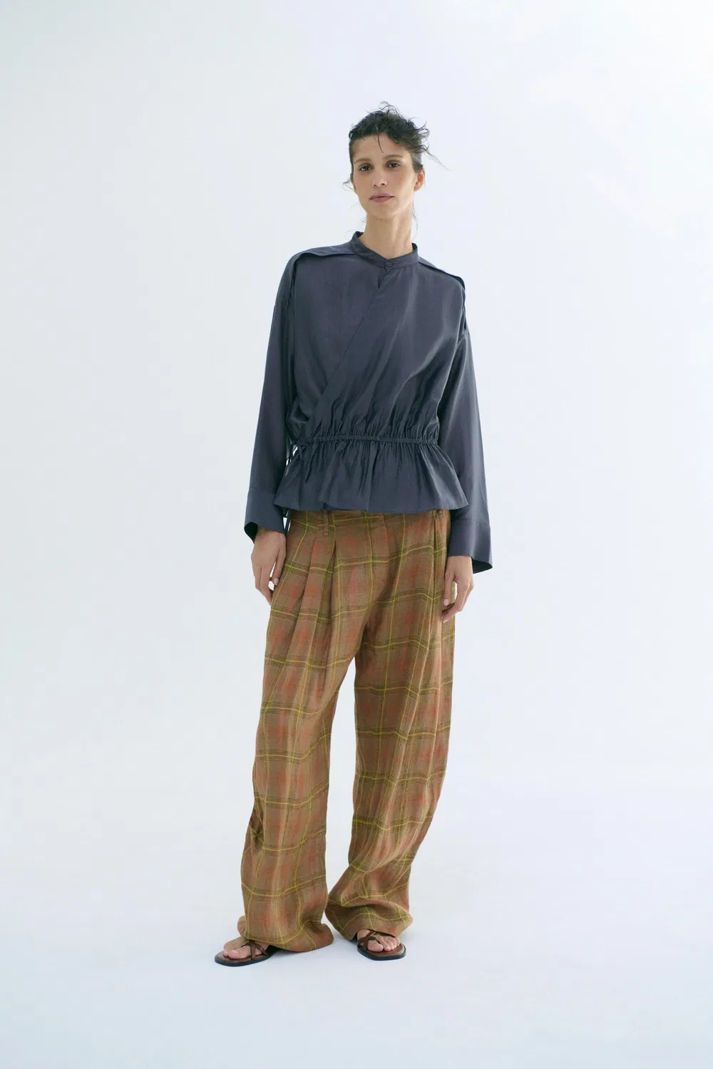 Брюки из клетчатого льна из коллекции ZW ZARA, Orange