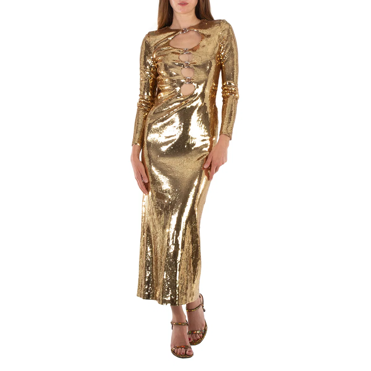 Платье вечернее с пайетками и вырезами Corrine Burberry, Gold — фото 3