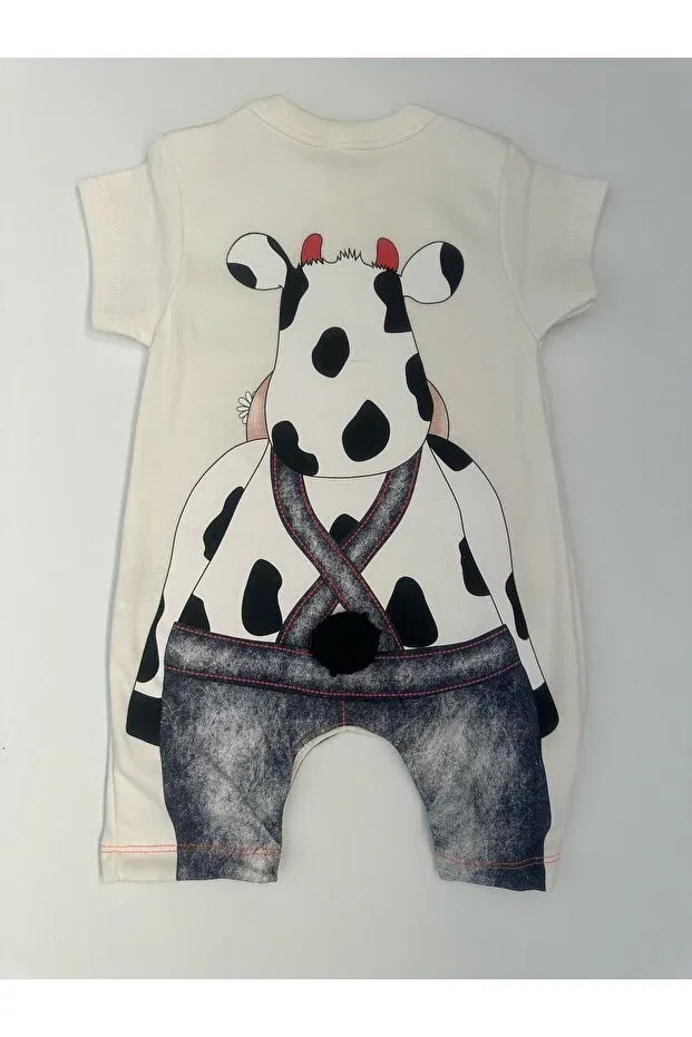 Детский комбинезон для девочек с принтом Animal Figured Baby Rompers Minibird Baby, Cream — фото 3