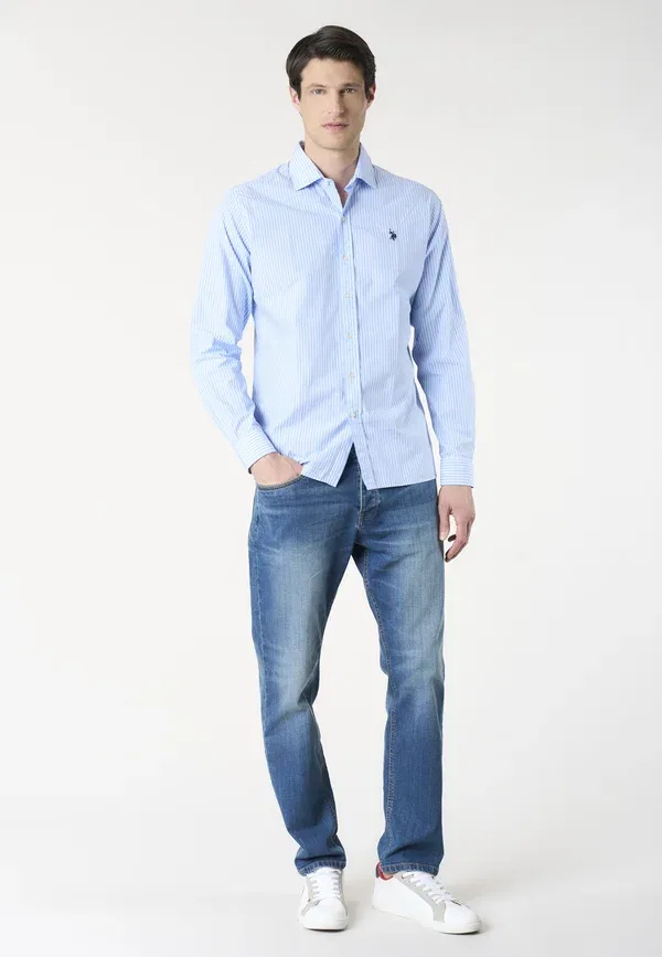 Рубашка из хлопка с полосатым узором Shirt U.S. Polo Assn., white, белый/синий — фото 2