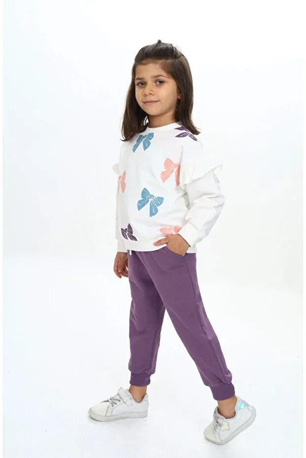 Детский комплект для девочек с принтом Bow Printed Toontoy, Purple — фото 2