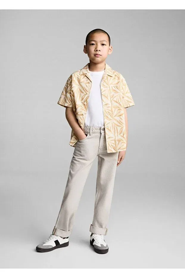 Детская рубашка с коротким рукавом хлопковая Mango Kids, Dark Yellow — фото 2