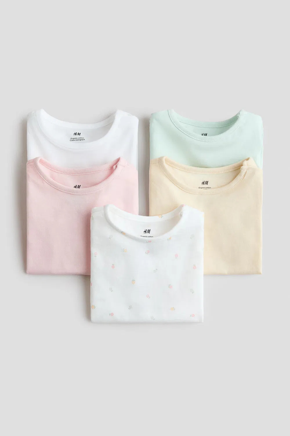 Набор из 5 хлопковых футболок H&M, Hellrosa/Mintgrün — фото 2