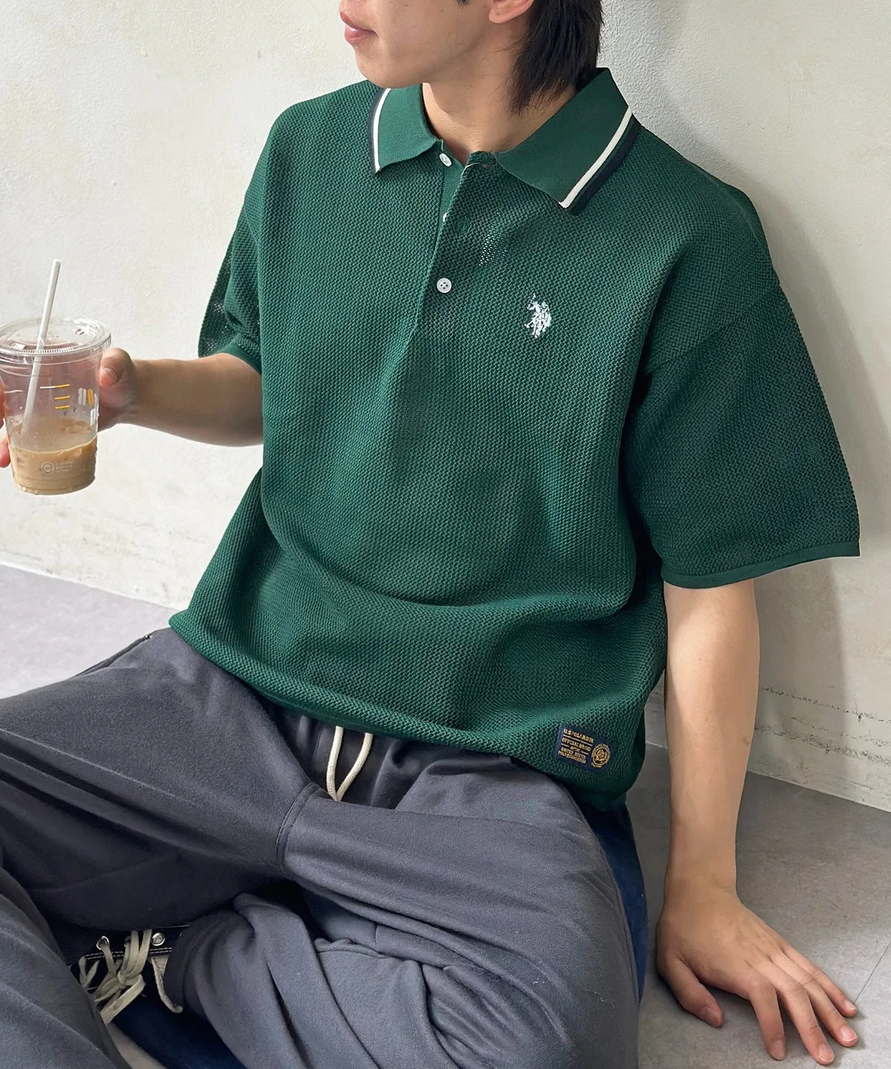 Мужское поло из сетки с коротким рукавом U.S. POLO ASSN., Green