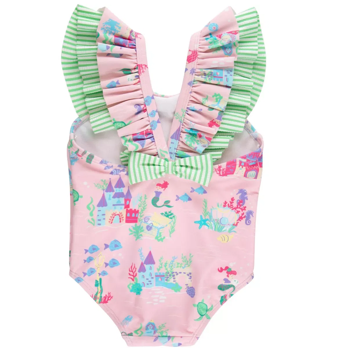 Детский купальник для девочек с принтом V-Back One Piece RuffleButts, Atlantis Mermaids — фото 2