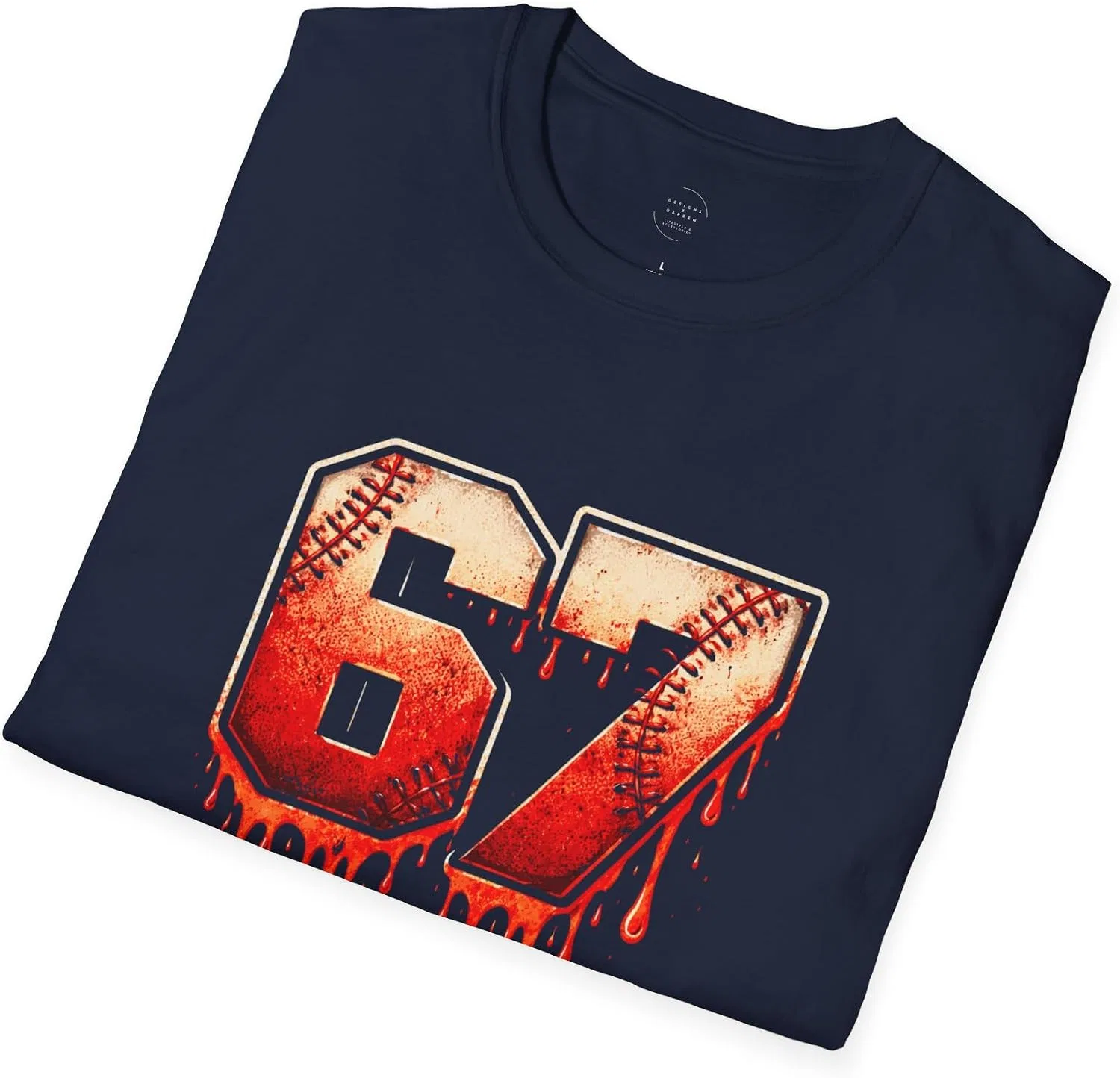 Женская футболка с принтом 67 Baseball Drip, тёмно-синий — фото 4