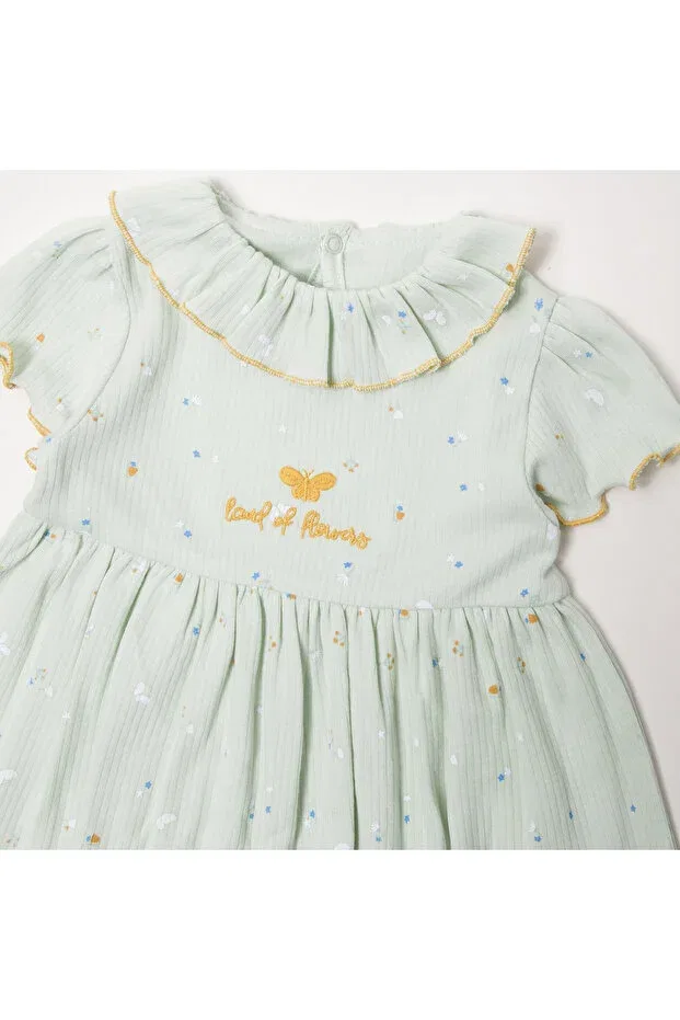Детское платье для девочек хлопковое комплект платьев Interlok dress with report 2-pack (land of flowers) k 4365 Bebetto, Mint — фото 3