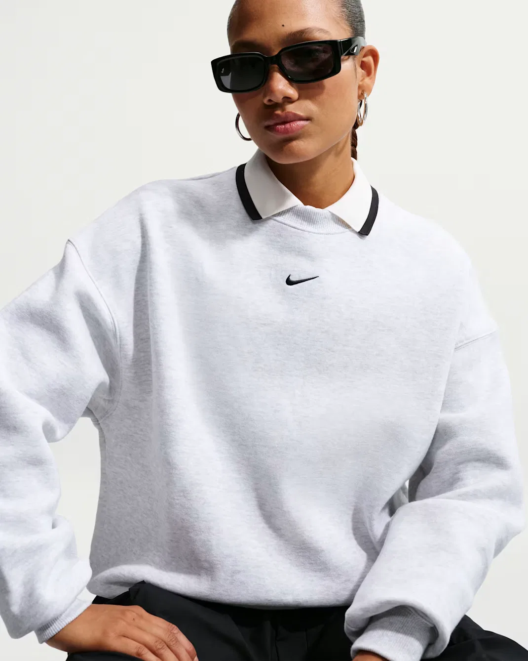 Женская толстовка оверсайз с круглым вырезом Nike Studio Fleece Medium Weight, Birch Heather/Black