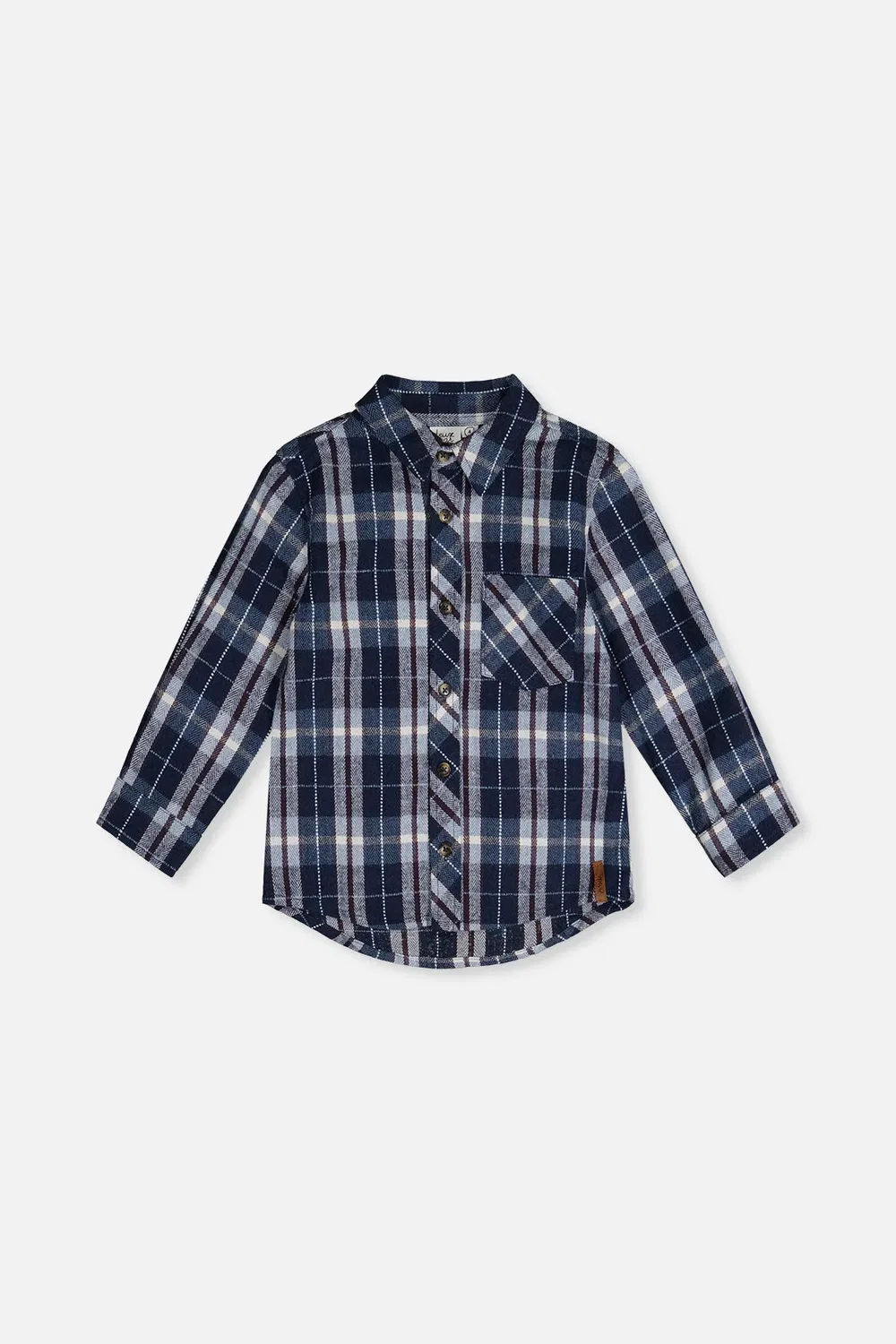 Детская рубашка из фланели с принтом Blue and White Plaid Deux par Deux, Blue and White Plaid