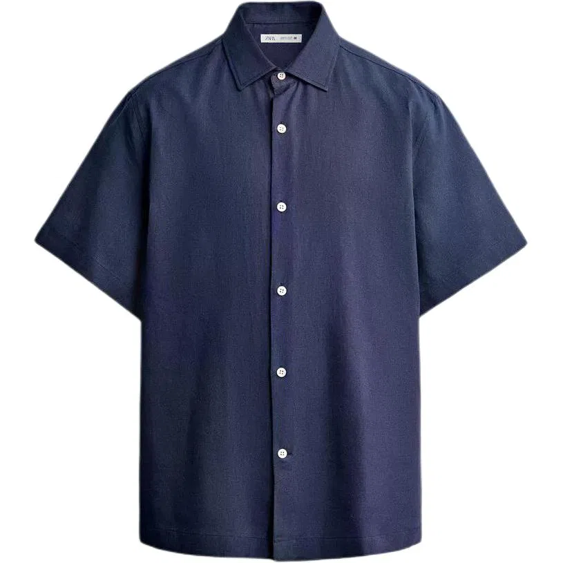 Мужская рубашка с лацканами прямого кроя Sea Blue ZARA, Sea Blue