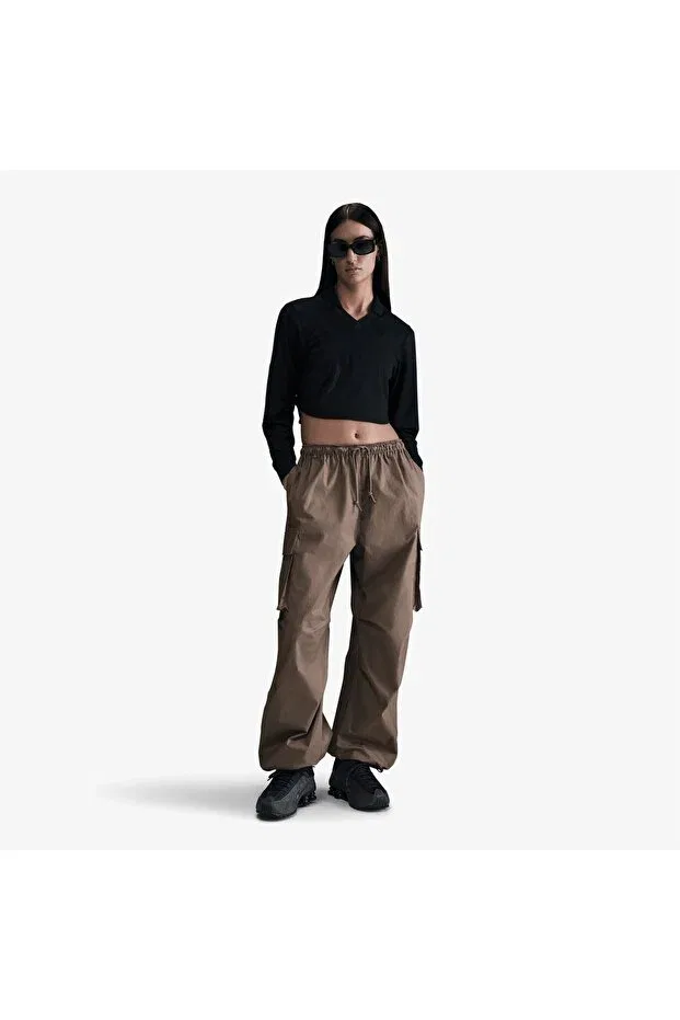 Женские брюки с широкой штаниной Sportswear Woven Fabric High Waisted Yousports Nike, Brown — фото 2