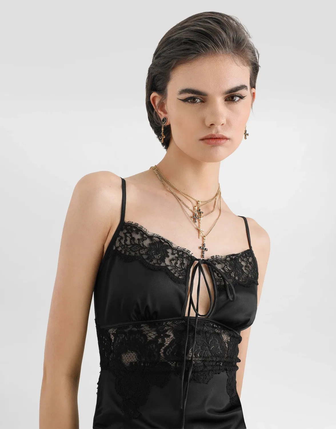 Платье из стрейч-атласа Dolce & Gabbana, черный — фото 4