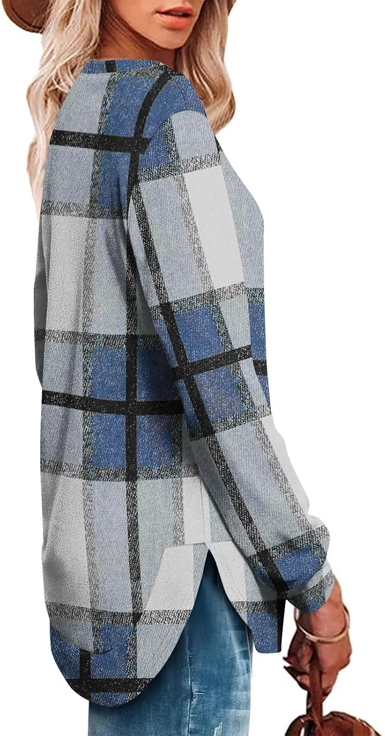 Женский свитшот с принтом, модель Plaid, синий — фото 2