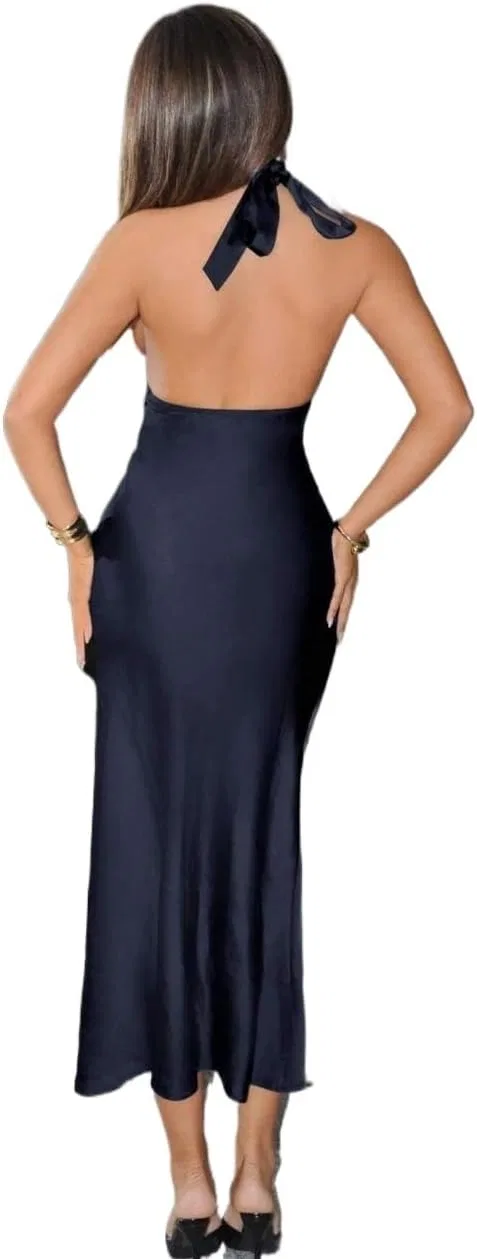 Женское сексуальное длинное платье с открытой спиной Bodycon, Navy Blue