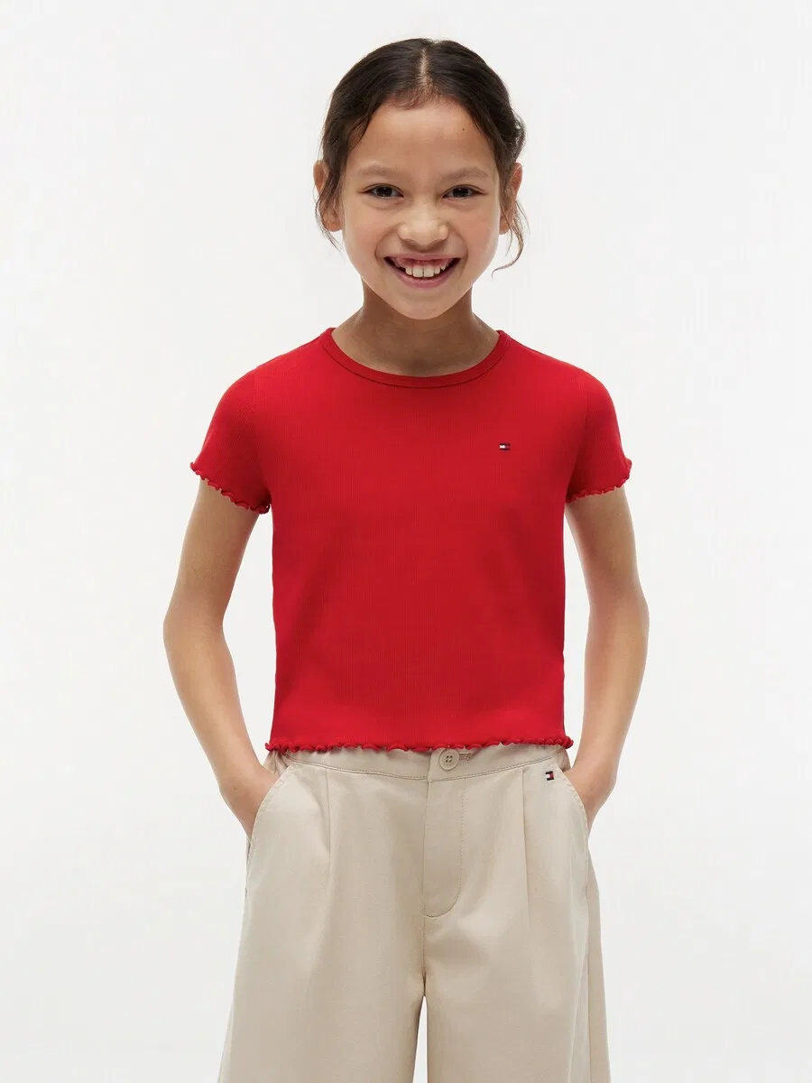 Футболка TOMMY HILFIGER 'Essential Extra Slim Short Sleeve' красного цвета — фото 2