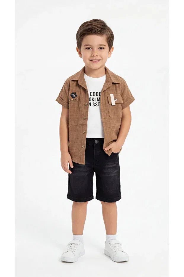 Детский комплект для мальчиков с вышивкой Mışıl Kids, Brown
