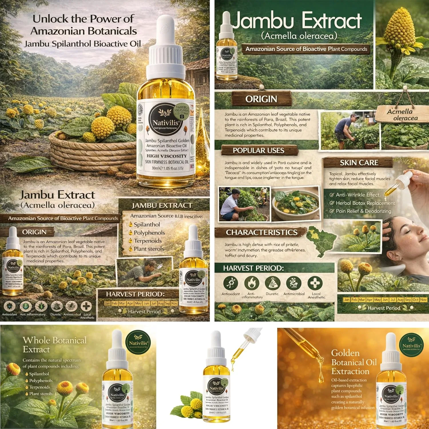 Масло для лица Nativilis Jambu Spilanthol Golden Amazonian Bioactive Oil, 30 мл Nativilis Natural Essential Oils — фото 3
