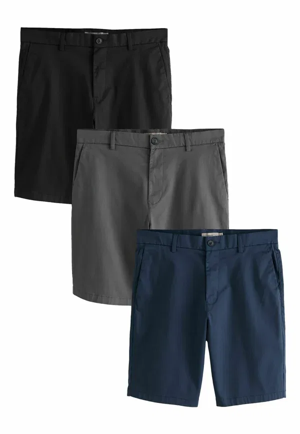 Шорты из хлопка с эластаном Slim Fit - stretch chino shorts 3 pack, Next Ink, Charcoal, черный/синий — фото 3