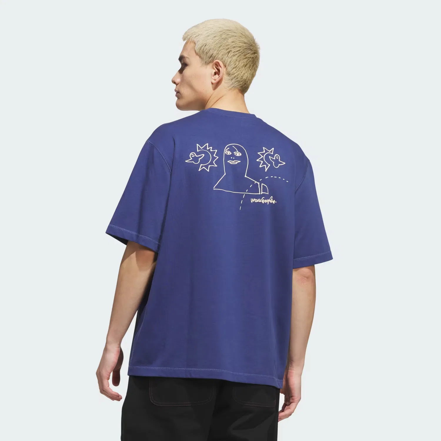 Футболка свободного кроя Mark Gonzales Not Amused Adidas Originals, приглушенный фиолетовый/кислотный оранжевый — фото 4