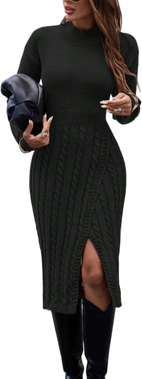 Женское миди-платье с разрезом Knitted Dresses, Black