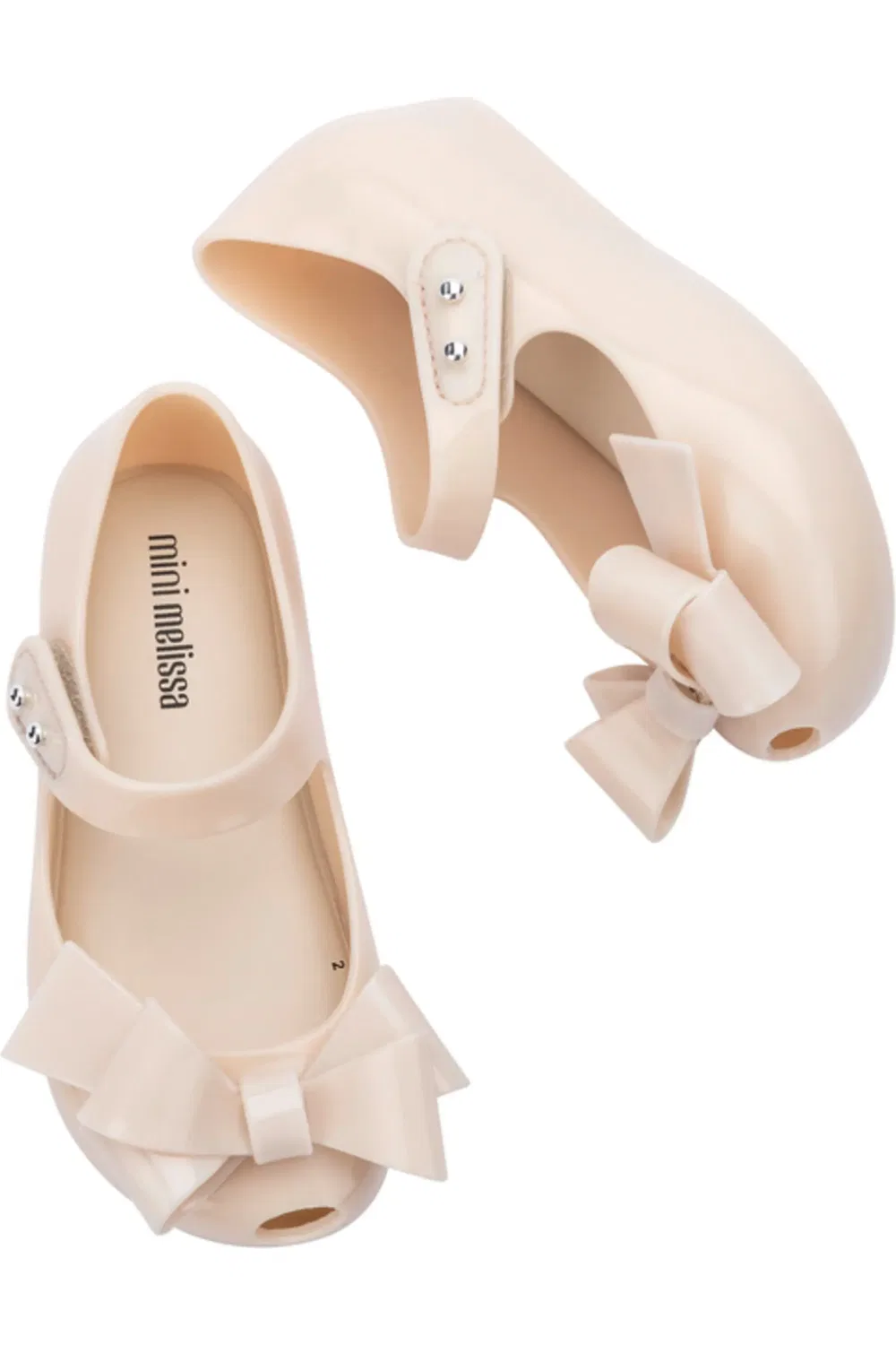 Туфли балетки детские на липучке Ultragirl Classy Bow Mini Melissa, бежевый — фото 3