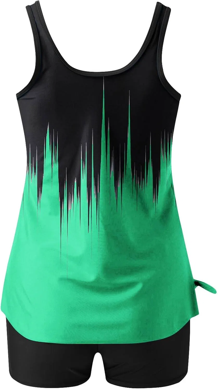 Женский танкини с градиентным принтом, Strappy Top с Boyshorts, Green — фото 4