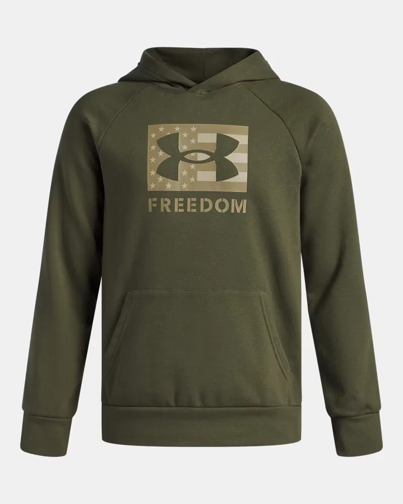 Худи для мальчиков из хлопкового флиса с начесом UA Freedom Big Flag Logo UnderArmour, Marine Od Green/Federal Tan
