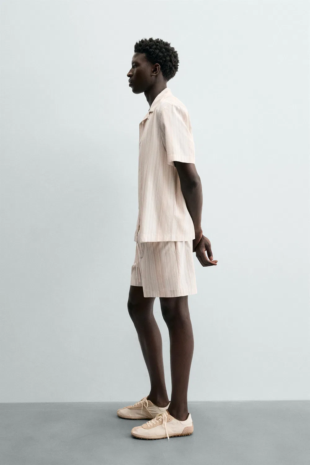 Рубашка в полоску стандартного кроя ZARA, Light beige — фото 4