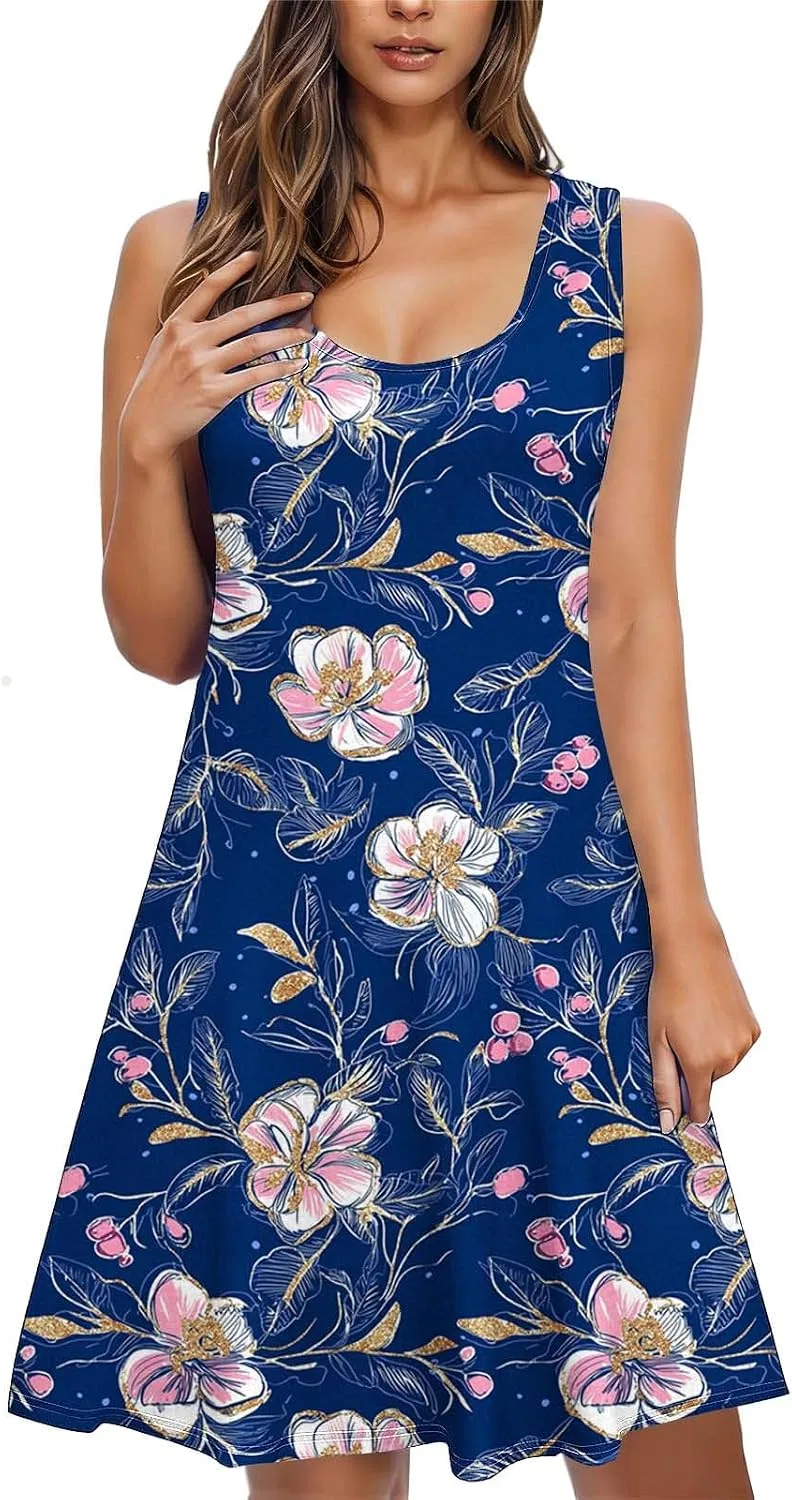 Женское летнее платье миди A-силуэта Beach Floral Dress, Navy