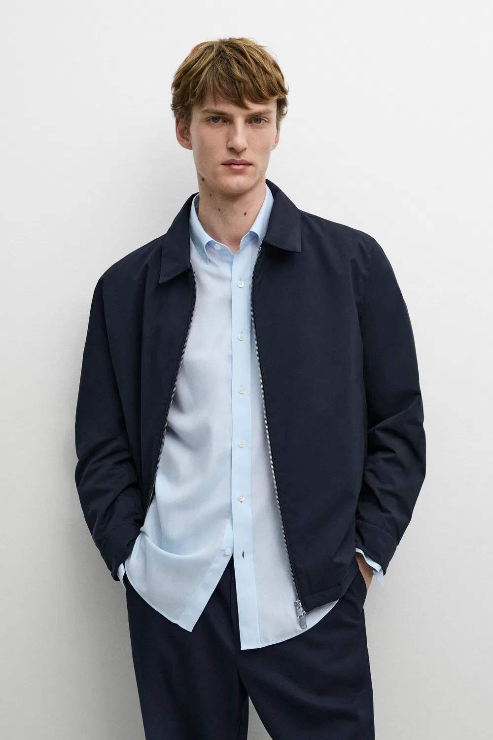 Легкая куртка с воротником Massimo Dutti, темно-синий — фото 2