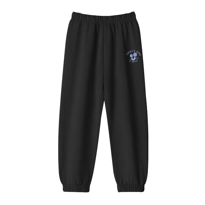 Детские трикотажные спортивные штаны с принтом Black/Double Purple Flower K WARRIOR