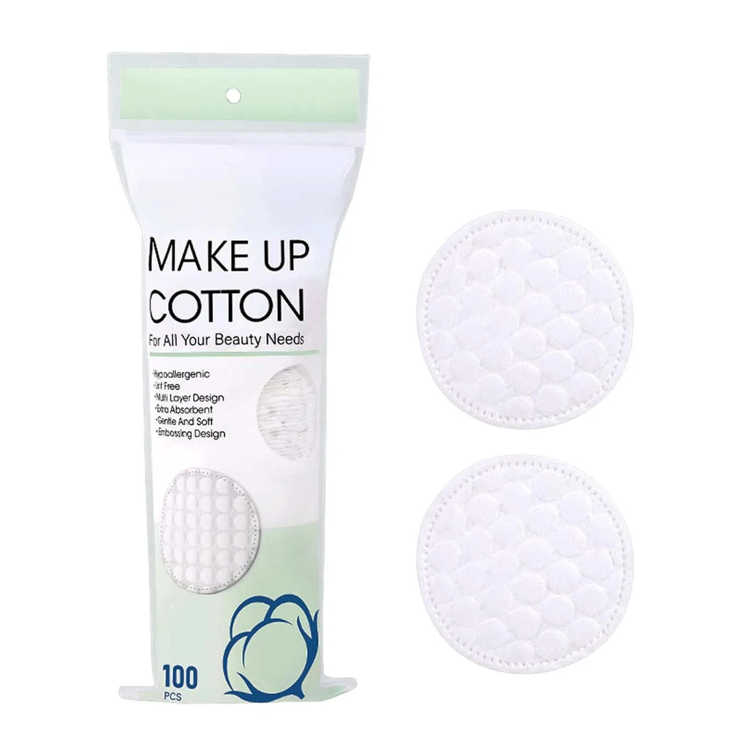 Спонжи для снятия макияжа, Cotton, 100 шт, 56 г, White Generisch — фото 3